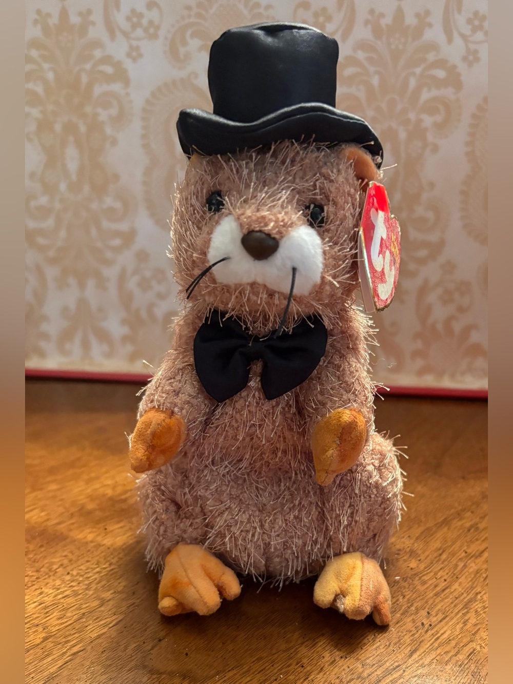2004 Ty Beanie Plush Groundhog with Top Hat and Bow (Brown)